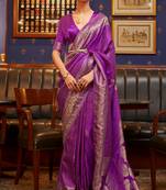 Orange Soft Banarasi Plain Silk Saree With Weaving Work