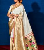 White Paithani Saree with Zari Weaving Work