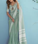 Sea Green Soft Linen Saree With Chikankari Weaved Border