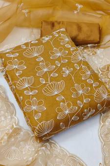 Mustard embroidered organza salwar