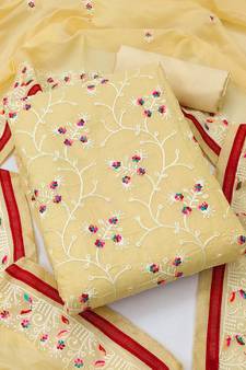 Yellow embroidered chanderi salwar