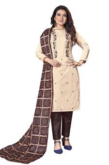 Beige embroidered silk salwar