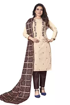 Beige embroidered silk salwar