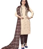 Beige embroidered silk salwar