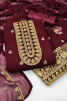 Maroon embroidered faux georgette salwar
