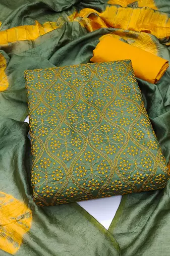 Olive embroidered silk salwar