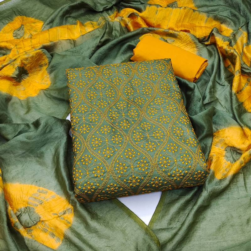 Olive embroidered silk salwar