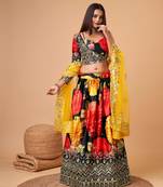 Trendmalls Satin Silk Embroidery Sequence with Heavy Digital Print Party Semi-stitched Latest Lehenga Choli With Dupatta