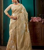 Off White Linen Silk Saree With Zari Weaving Work