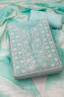 Sea-green embroidered cotton salwar