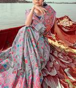 Light Grey Pashmina With Minakari Weaving Saree