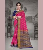 Pink woven raw silk saree with blouse