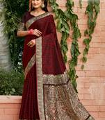 Dark maroon woven silk saree with blouse