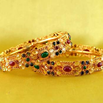 bangle  stone cz ad polki kundun meenakari pearl moti  gold silver platted   size-2.6 1