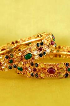 bangle  stone cz ad polki kundun meenakari pearl moti  gold silver platted   size-2.6
