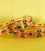 bangle  stone cz ad polki kundun meenakari pearl moti  gold silver platted   size-2.6