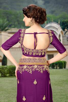 Trendmalls Purple Embroidered Silk Party Wear Saree With Blouse 5