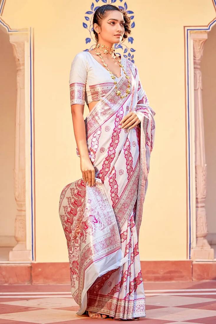 Light Pink Colour Banarasi Silk Saree With Zari Weaving Work
