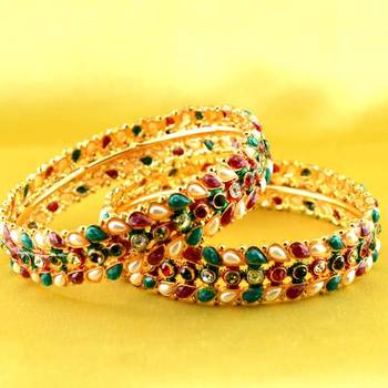 Bangle  Stone Cz Ad Polki Kundun Meenakari Pearl Moti  Gold Silver Platted 1