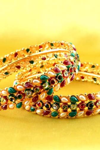 Bangle  Stone Cz Ad Polki Kundun Meenakari Pearl Moti  Gold Silver Platted