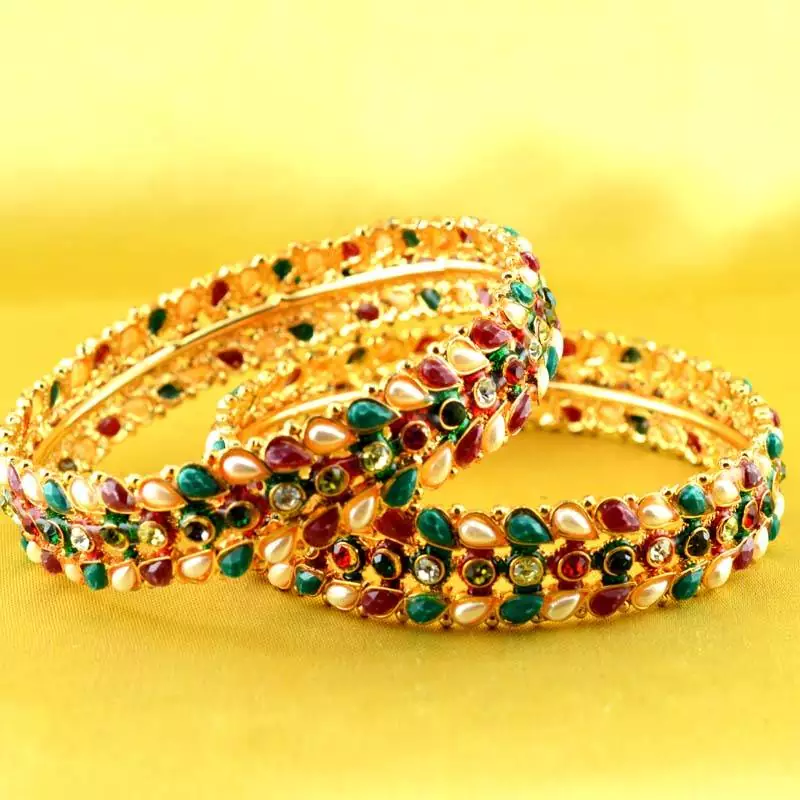 Bangle  Stone Cz Ad Polki Kundun Meenakari Pearl Moti  Gold Silver Platted