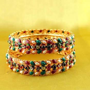Bangle  Stone Cz Ad Polki Kundun Meenakari Pearl Moti  Gold Silver Platted 2