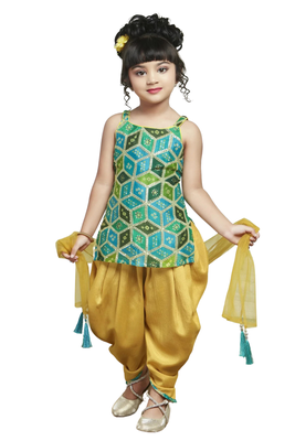 Multicolor embroidered art silk girls-top-bottom 1