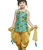 Multicolor embroidered art silk girls-top-bottom