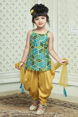 Multicolor embroidered art silk girls-top-bottom 2