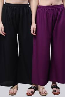 Pack of 2 Women Flared Rayon Palazzo