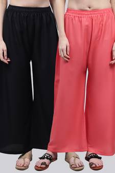 Pack of 2 Women Flared Rayon Palazzo