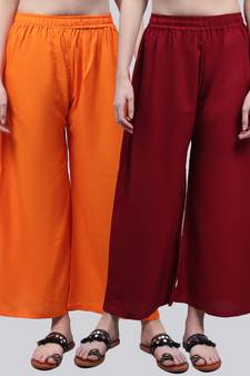 Pack of 2 Women Flared Rayon Palazzo