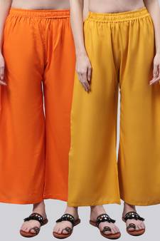 Pack of 2 Women Flared Rayon Palazzo