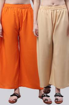 Pack of 2 Women Flared Rayon Palazzo