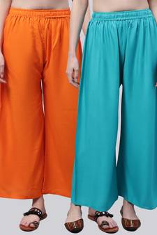 Pack of 2 Women Flared Rayon Palazzo