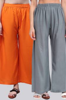 Pack of 2 Women Flared Rayon Palazzo