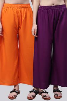 Pack of 2 Women Flared Rayon Palazzo