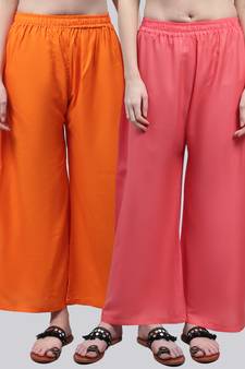 Pack of 2 Women Flared Rayon Palazzo