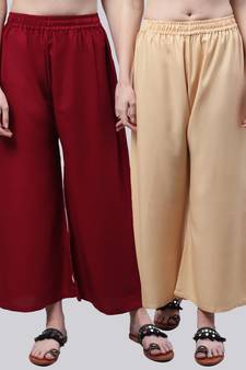 Pack of 2 Women Flared Rayon Palazzo