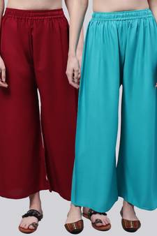 Pack of 2 Women Flared Rayon Palazzo