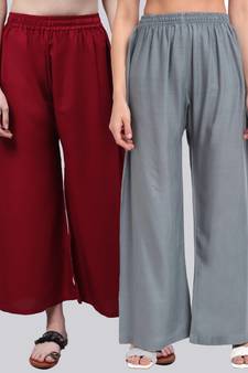 Pack of 2 Women Flared Rayon Palazzo
