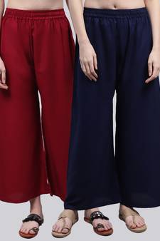 Pack of 2 Women Flared Rayon Palazzo