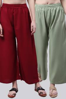 Pack of 2 Women Flared Rayon Palazzo