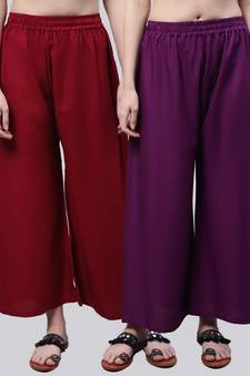 Pack of 2 Women Flared Rayon Palazzo