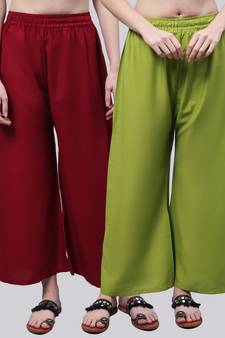 Pack of 2 Women Flared Rayon Palazzo