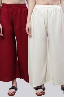 Pack of 2 Women Flared Rayon Palazzo