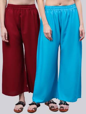 Pack of 2 Women Flared Rayon Palazzo 1