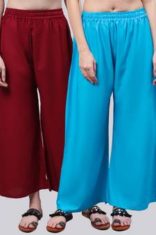 Pack of 2 Women Flared Rayon Palazzo