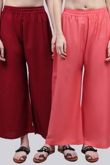 Pack of 2 Women Flared Rayon Palazzo
