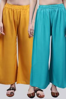 Pack of 2 Women Flared Rayon Palazzo